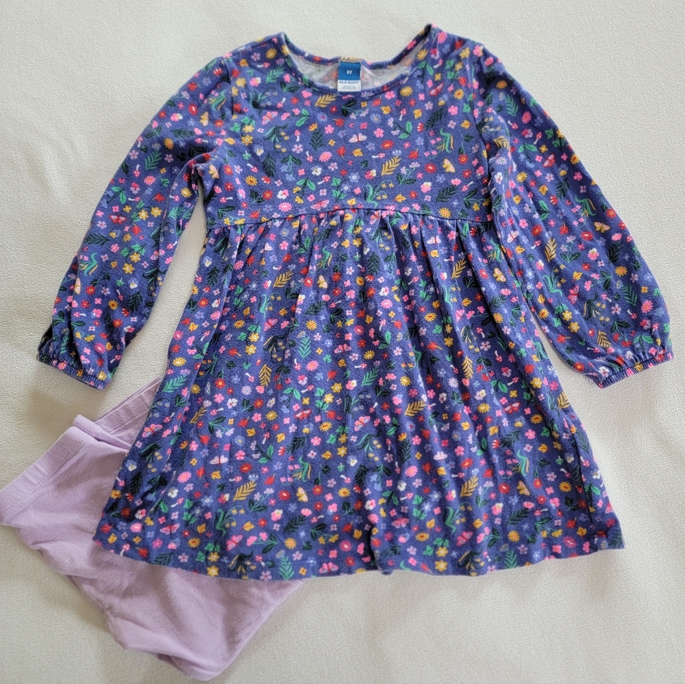 Old Navy Floral Long Sleeve Dress with Leggings. 3T